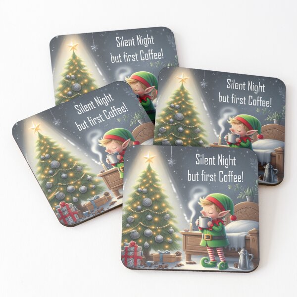 Item preview, Christmas Elf Silent Night But First Coffee designed and sold by HolidayT-Shirts.