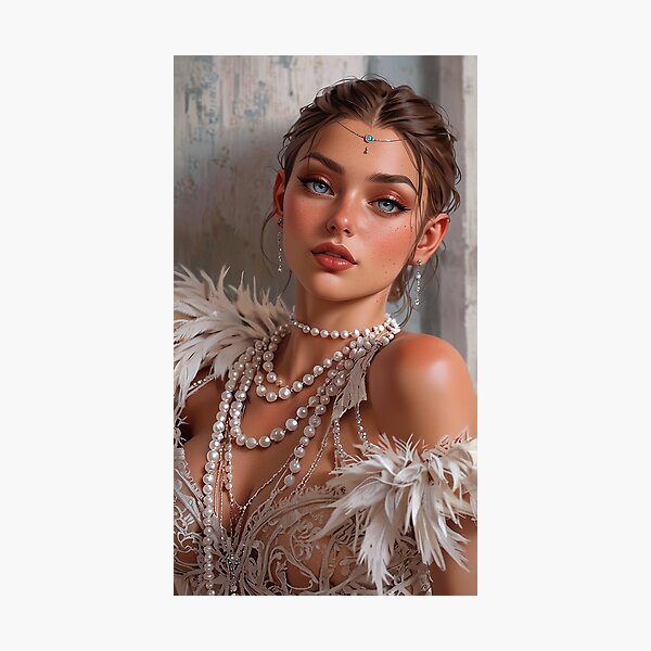 Item preview, Mujer elegante adornada con perlas y plumas designed and sold by EtherealVisuals.