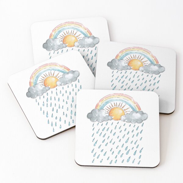 Item preview, Sunshower Rain Shower Vintage Rainbow Sun Clouds Raindrops designed and sold by MALIKABO.