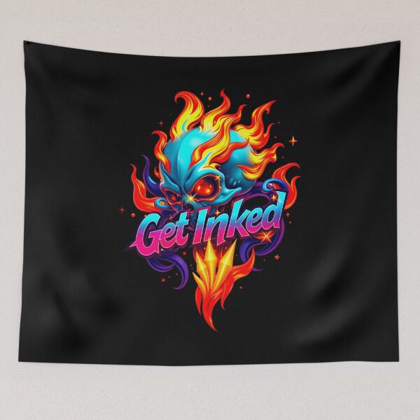 Item preview, Get Inked Cool Fire Skull Tattoo Design  designed and sold by TheArtOfPat.