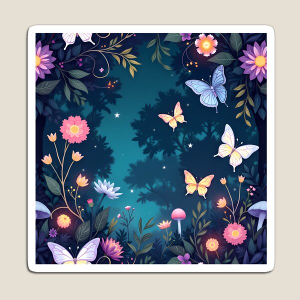 Item preview, Magical starry night forest witch butterflies and wild flowers  - dark fairycore garden fairy house girly girls designed and sold by Fantasy Cache.