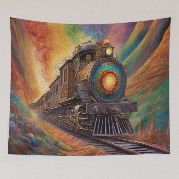 Item preview, "Vintage Train in Rainbow Mountain Tunnel" designed and sold by Artisticanvas.