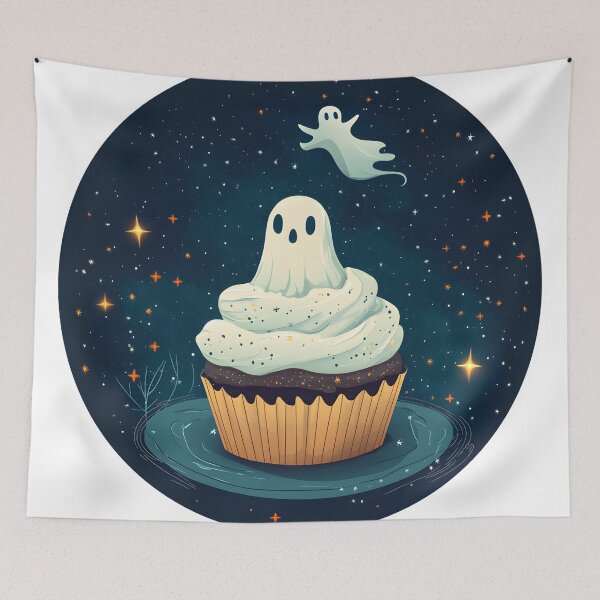 Item preview, Floating Ghost Cupcake in Starry Sky designed and sold by CharmingQuill.