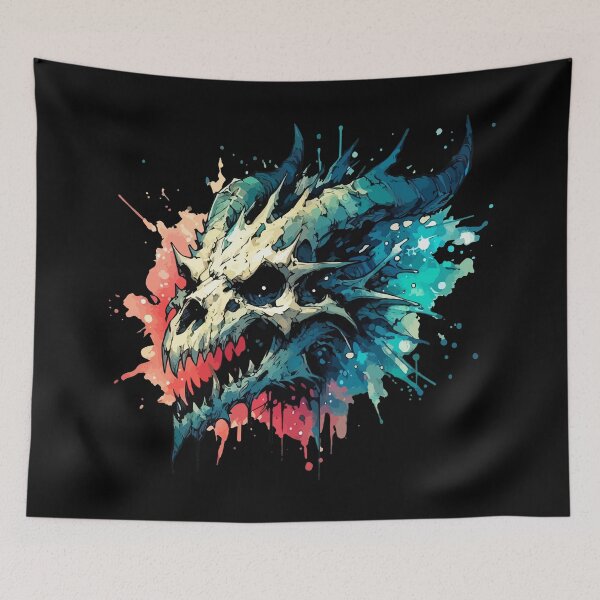 Item preview, Dragon Skull Fantasy RPG Watercolor Splash Art designed and sold by TomFrontierArt.