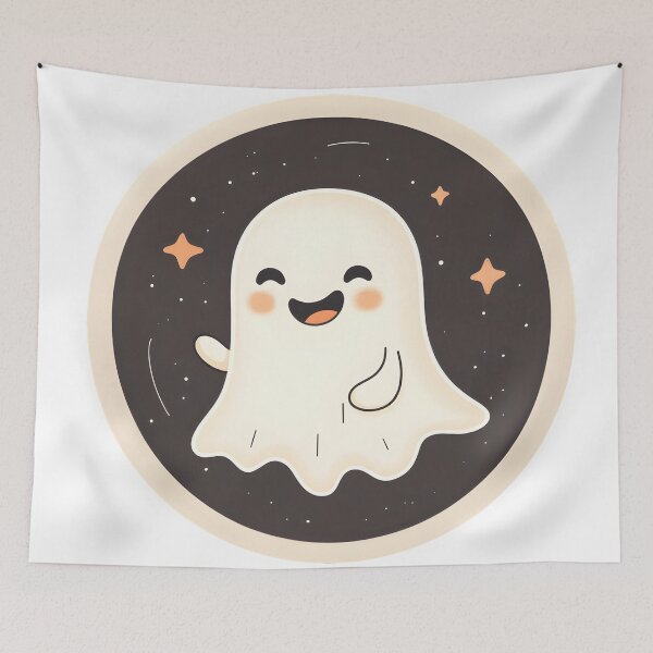 Item preview, Smiling Ghost Waving Under Starry Sky designed and sold by CharmingQuill.