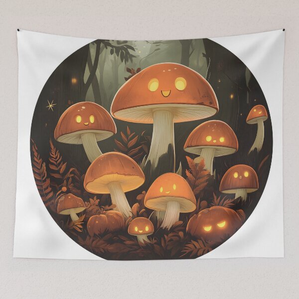 Item preview, Halloween Mushrooms with Glowing Faces in Forest designed and sold by CharmingQuill.