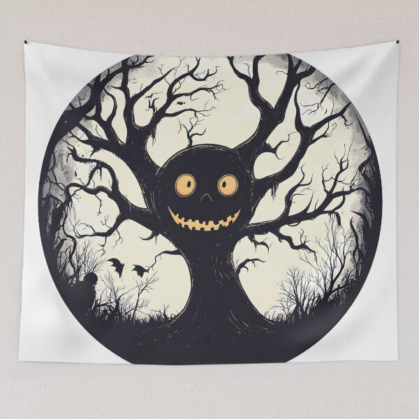 Item preview, Haunted Tree with Pumpkin Face in Spooky Forest designed and sold by CharmingQuill.