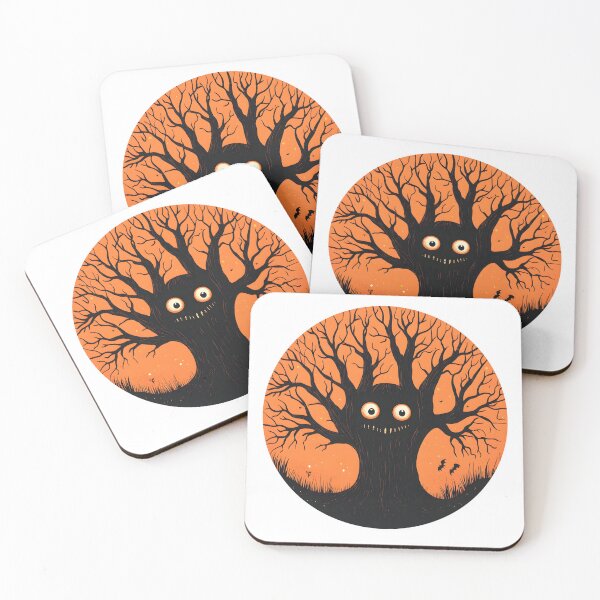 Item preview, Smiling Pumpkin Tree with Orange Background designed and sold by CharmingQuill.