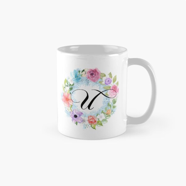 Item preview, Watercolor Floral Wreath Monogram Letter U designed and sold by Grafixmom.