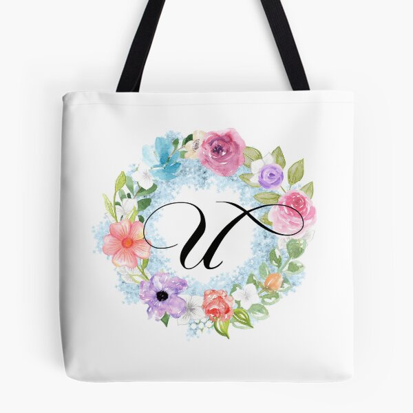 Item preview, Watercolor Floral Wreath Monogram Letter U designed and sold by Grafixmom.
