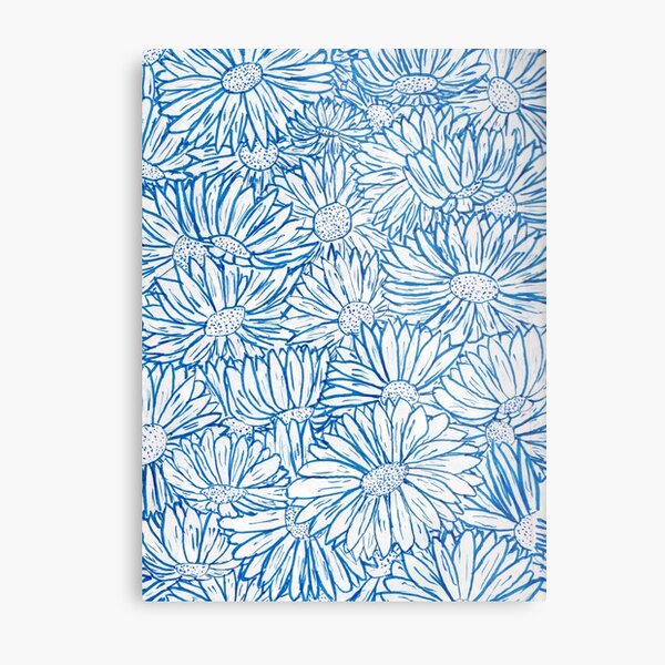 Blue Daisy Pattern Metal Print