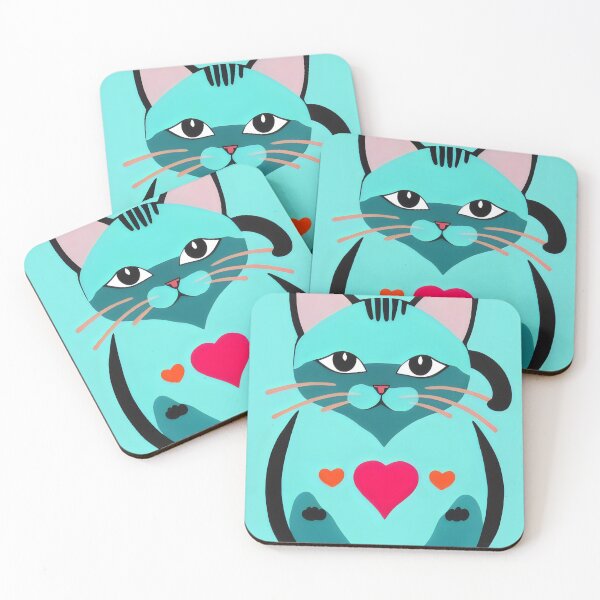 Item preview, Minimalist Heart Cat with Bright Colors Pop Art Illustration designed and sold by Cherry-Cat.