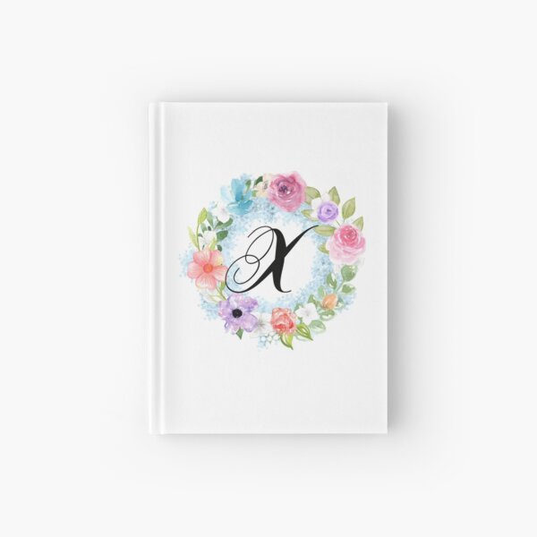 Watercolor Floral Wreath Monogram Letter X Hardcover Journal