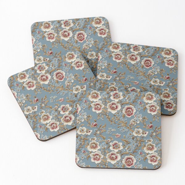 Item preview, Faux Embroidery Blossom Flowers on Blue designed and sold by FlowerMeFlorals.