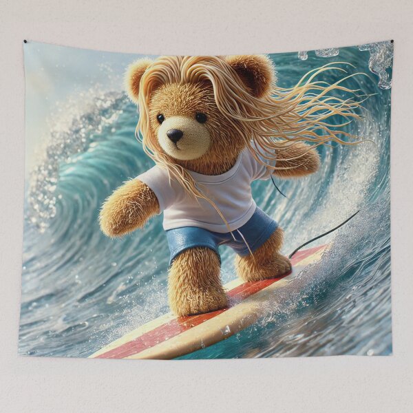 Item preview, Bear with long hair surfing designed and sold by Osintown.