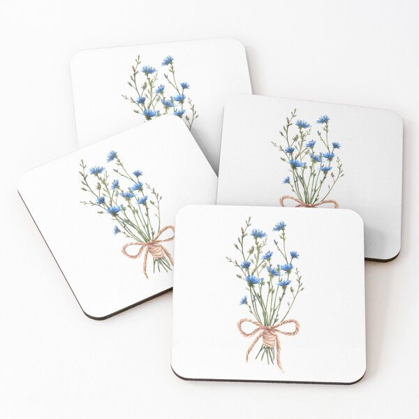 Item preview, Wildflower bouquet tied with a cord, rope. Field blue chicory flowers and herbs. Watercolor hand drawn designed and sold by BartolArt.