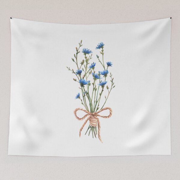 Item preview, Wildflower bouquet tied with a cord, rope. Field blue chicory flowers and herbs. Watercolor hand drawn designed and sold by BartolArt.