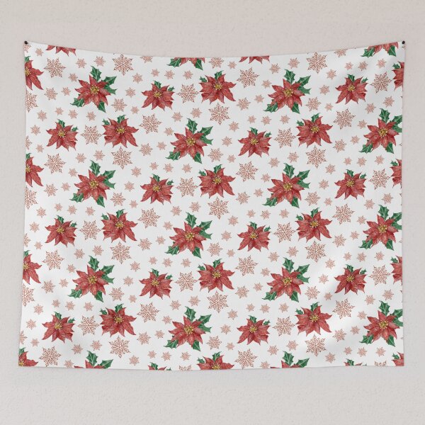 Item preview, Christmas Red Flower Floral Poinsettia Snowflakes Pattern designed and sold by magdalastudiodesign.