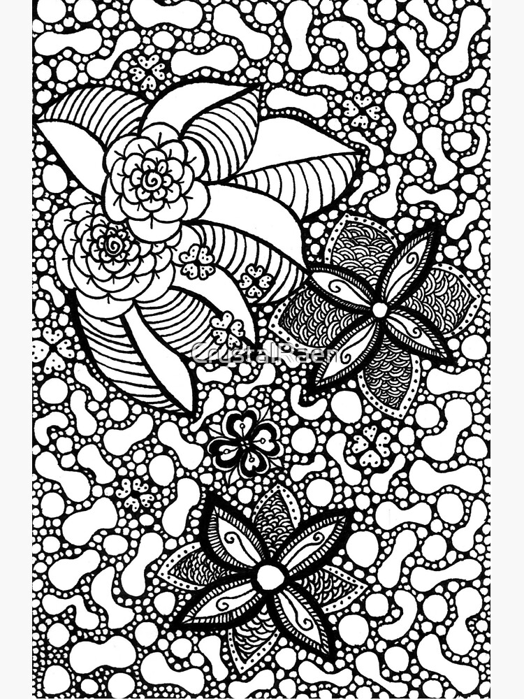 "Bubble Flower Leaf Black Ink Doodle Art Drawing" Canvas Print for Sale