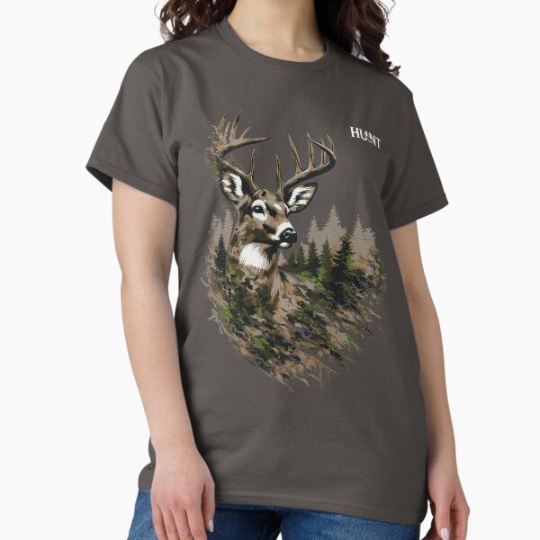 White-tailed deer and stylised forest Classic T-Shirt