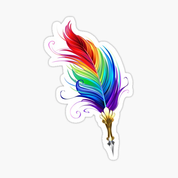 Rainbow feather pen Sticker
