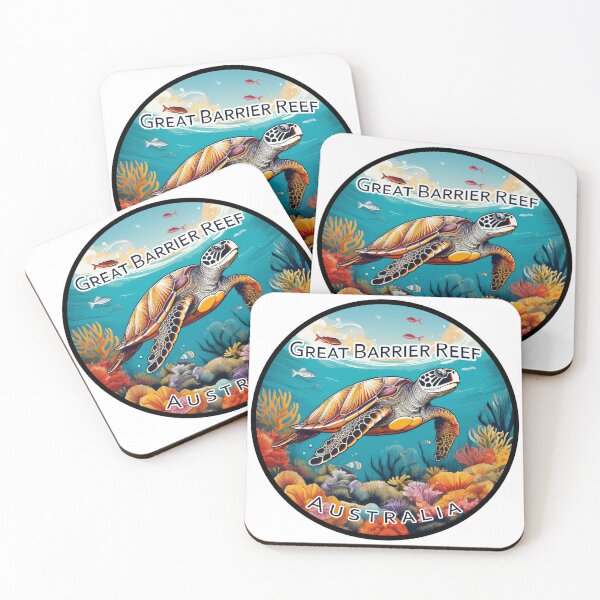 Item preview, Vintage Minimal Retro Travel Sticker – Great Barrier Reef, Australia with Turtle and Corals designed and sold by pod24.