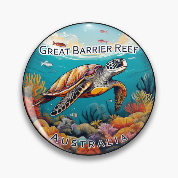 Item preview, Vintage Minimal Retro Travel Sticker – Great Barrier Reef, Australia with Turtle and Corals designed and sold by pod24.