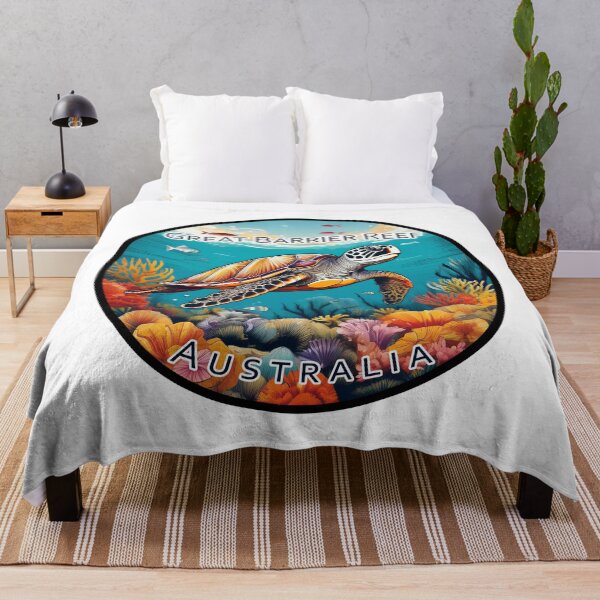 Item preview, Vintage Minimal Retro Travel Sticker – Great Barrier Reef, Australia with Turtle and Corals designed and sold by pod24.