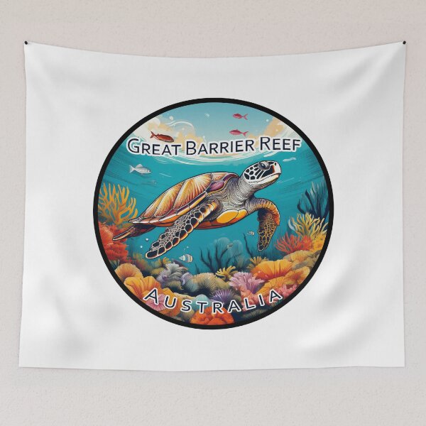 Item preview, Vintage Minimal Retro Travel Sticker – Great Barrier Reef, Australia with Turtle and Corals designed and sold by pod24.