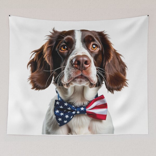 Item preview, Funny cool English Springer Spaniel dog wearing a USA flag bow tie designed and sold by LazyOwlStore.