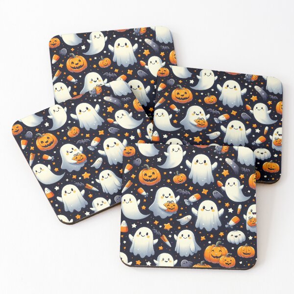 Item preview, Spooky yet sweet Halloween pattern showcasing smiling ghosts, pumpkins, and candy for Halloween lovers. designed and sold by HeeShirt.