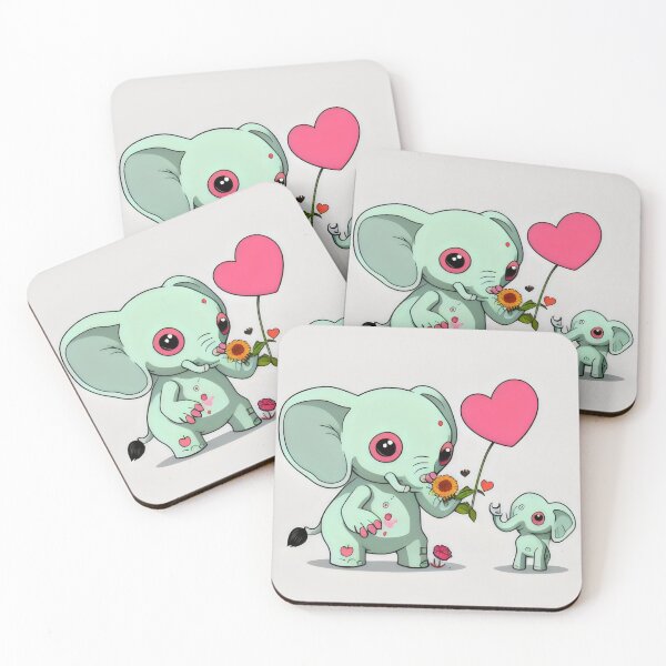 Item preview, Adorable Elephant and Baby with Heart Balloon and Flowers Illustration designed and sold by Cherry-Cat.