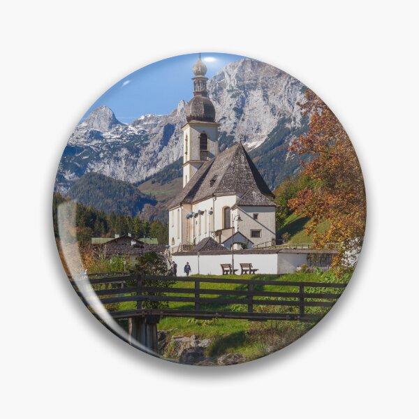 Item preview, Parish Church of St. Sebastian in autumn with the river Ramsauer Ache designed and sold by Torsten  Krüger.