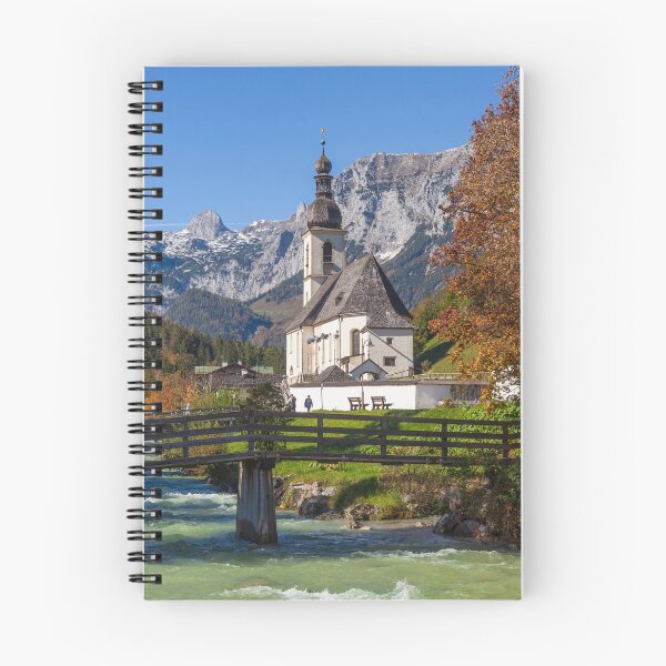 Item preview, Parish Church of St. Sebastian in autumn with the river Ramsauer Ache designed and sold by Torsten  Krüger.