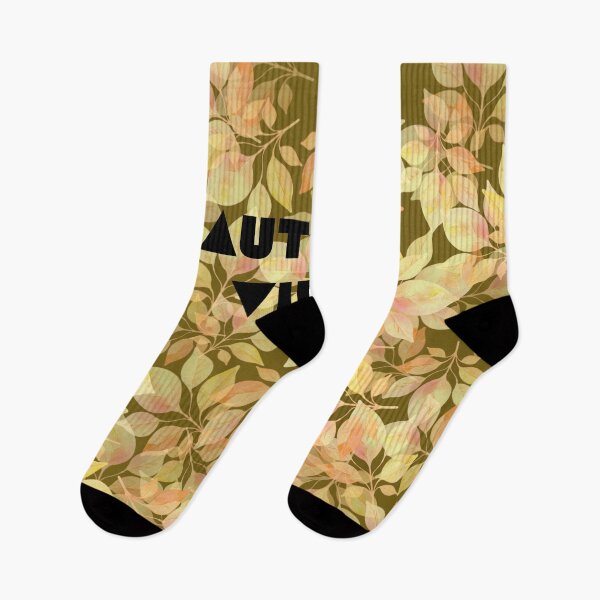 Item preview, "Autumn Vibes" inscription in autumn style. Black ,khaki, yellow. designed and sold by My-fake-places.