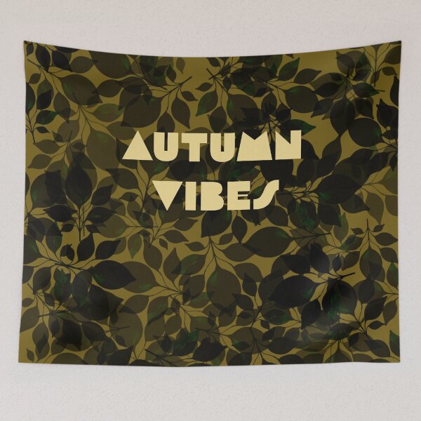 Item preview, "Autumn Vibes" inscription in autumn style. Black ,khaki, ivory. designed and sold by My-fake-places.
