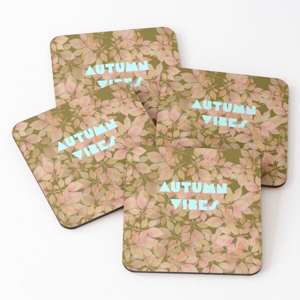 Item preview, "Autumn Vibes" inscription in autumn style. Sky blue ,khaki, pink. designed and sold by My-fake-places.
