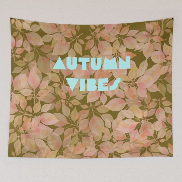 Item preview, "Autumn Vibes" inscription in autumn style. Sky blue ,khaki, pink. designed and sold by My-fake-places.
