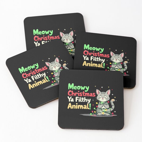 Item preview, "Meowy Christmas, Ya Filthy Animal!" Funny Cat Christmas T-shirt designed and sold by AI-volution.