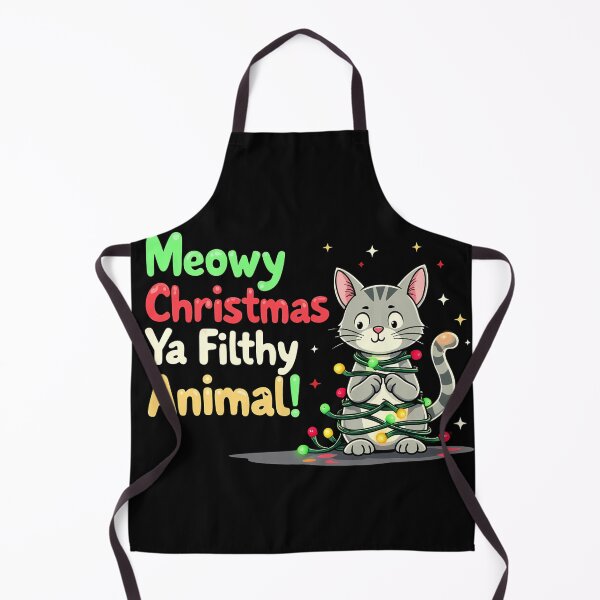 Item preview, "Meowy Christmas, Ya Filthy Animal!" Funny Cat Christmas T-shirt designed and sold by AI-volution.