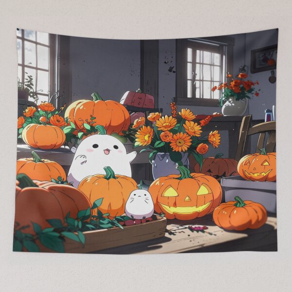 Item preview, Playful Ghosts Amidst Pumpkin Harvest Decor designed and sold by AlexanderSV1981.