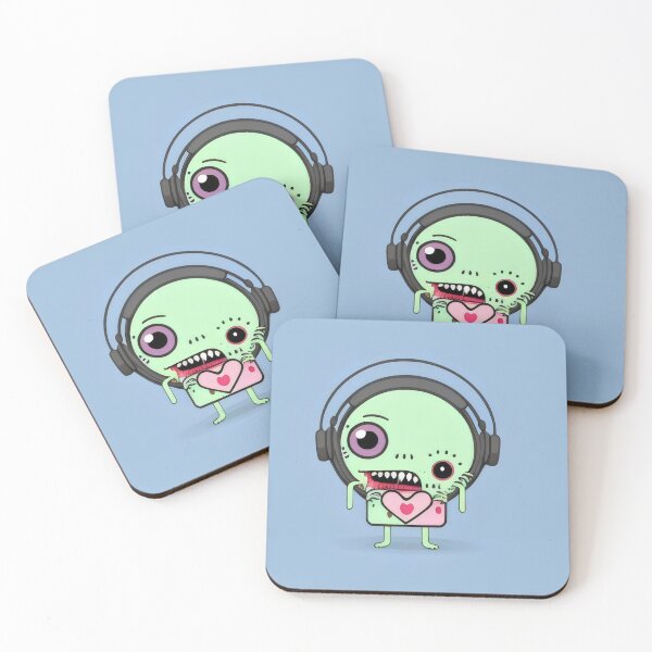 Item preview, Quirky Zombie with Headphones and Heart Sign Cartoon Art designed and sold by Cherry-Cat.