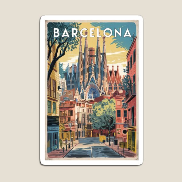 Item preview, Barcelona Vintage Travel Poster designed and sold by TravelerRat.