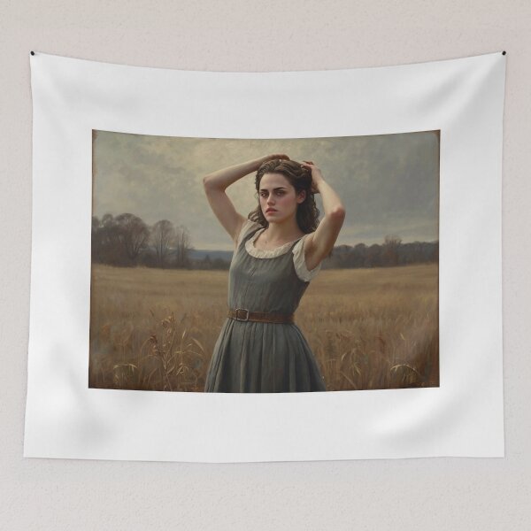 Item preview, Autumnal fall seasonal art of a beautiful woman standing in a corn field after Bougereau designed and sold by Vintage Designs +.