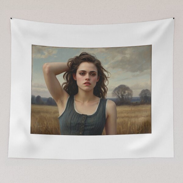 Item preview, Autumnal fall seasonal art of a beautiful woman standing in a corn field after Bougereau designed and sold by Vintage Designs +.