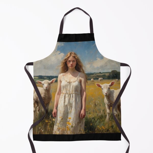 Item preview, A Beautiful Girl surrounded by Lambs standing in a field after Bougereau designed and sold by Vintage Designs +.