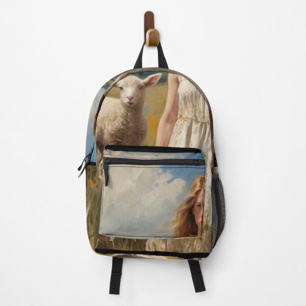 Item preview, A Beautiful Girl surrounded by Lambs standing in a field after Bougereau designed and sold by Vintage Designs +.