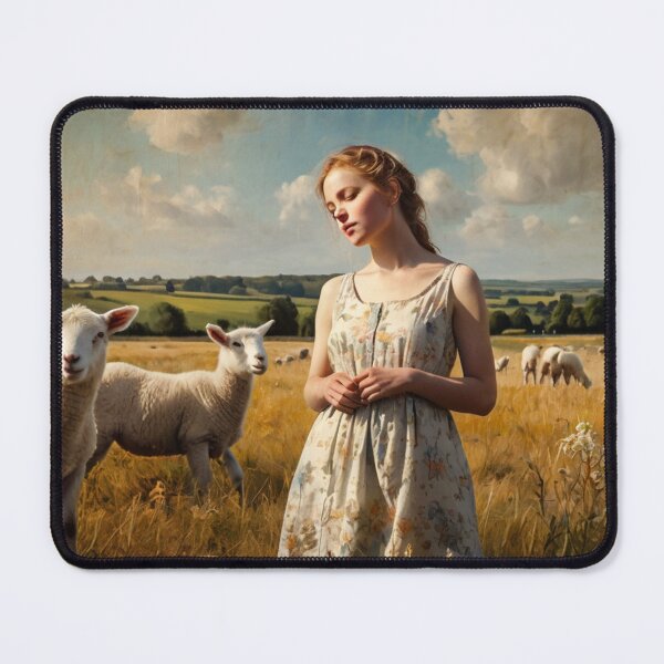 Item preview, A Beautiful Girl surrounded by Lambs standing in a field after Bougereau designed and sold by Vintage Designs +.