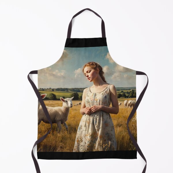 Item preview, A Beautiful Girl surrounded by Lambs standing in a field after Bougereau designed and sold by Vintage Designs +.