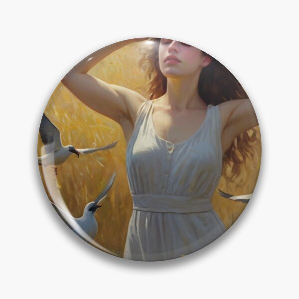 Item preview, A Beautiful Girl surrounded by birds standing in a field after Bougereau designed and sold by Vintage Designs +.